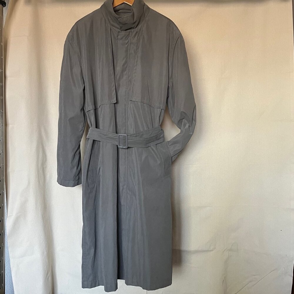 London Fog Long Trench Coat Over Coat Men Removable Liner 40R Grey